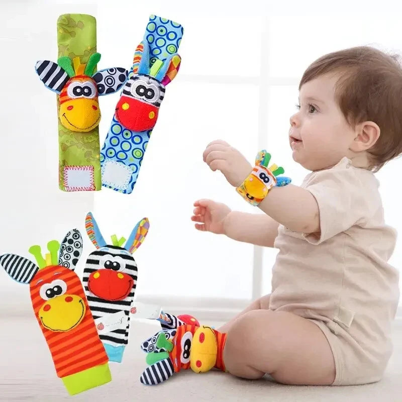 0-12 Months Baby Socks With Rattle Wrist Strap - Funny Animals