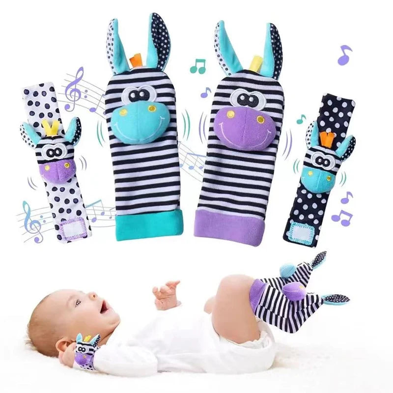 0-12 Months Baby Socks With Rattle Wrist Strap - Funny Animals