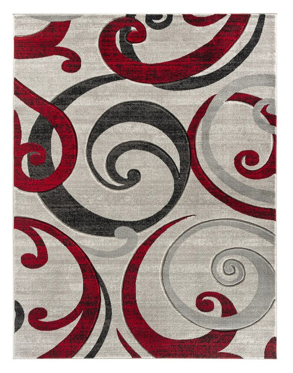 3'8'' x 5'6'' Red Swirls Soft Contemporary Rug