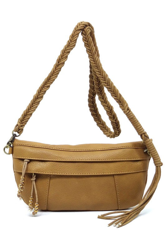 Braided Tassel Strap Crossbody Bag