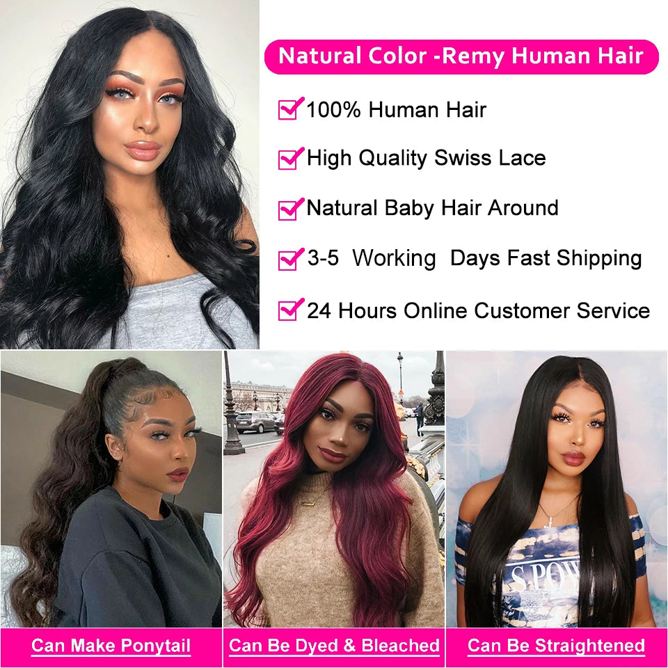 MYLOCKME Brazilian Body Wave Glueless Lace Front Human Hair Wig