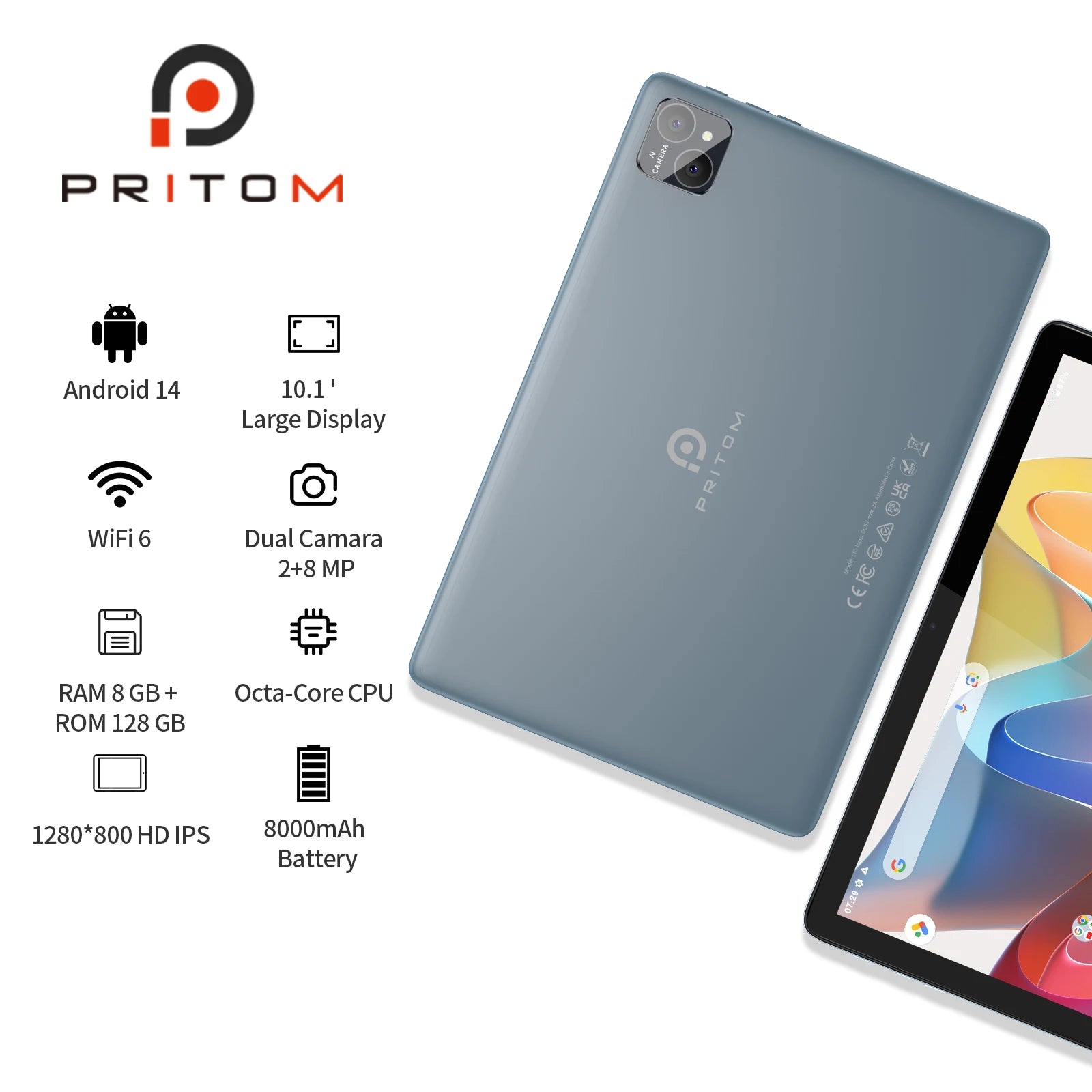 PRITOM TAB11 Android 14 Tablet 10 Inch Bundle