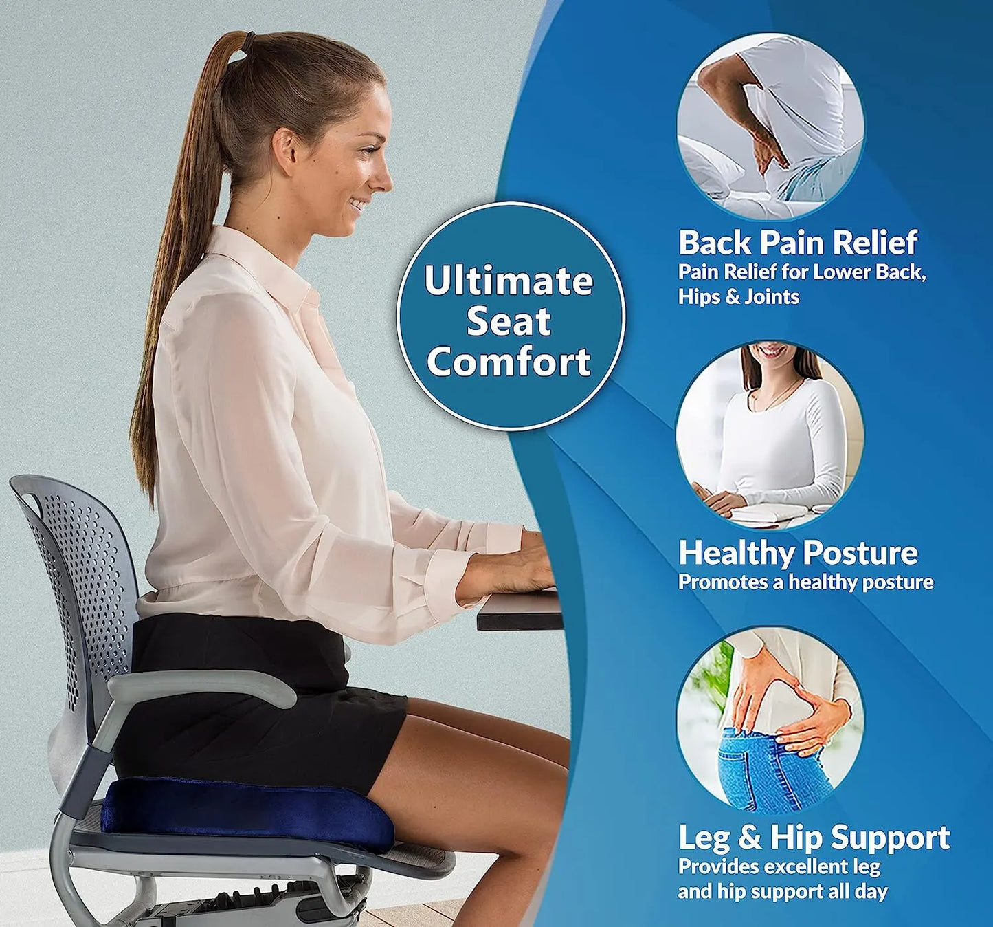 ComfortSeat Gel and Memory Foam Seat Cushion for Home Office and Car - Back Pain Relief, Improve Posture, Sitting Comfort