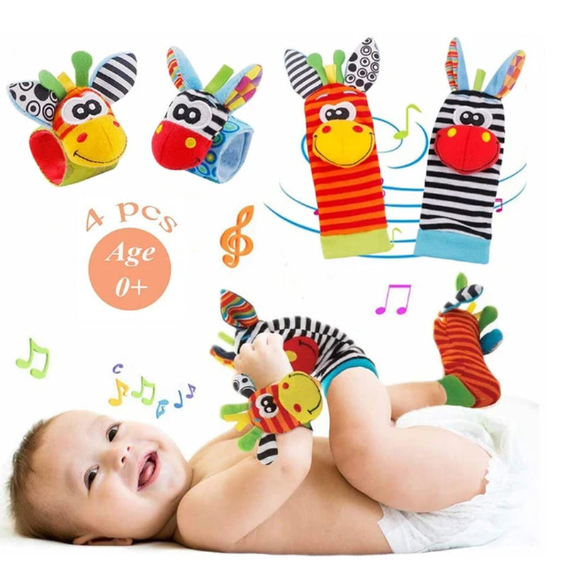 0-12 Months Baby Socks With Rattle Wrist Strap - Funny Animals