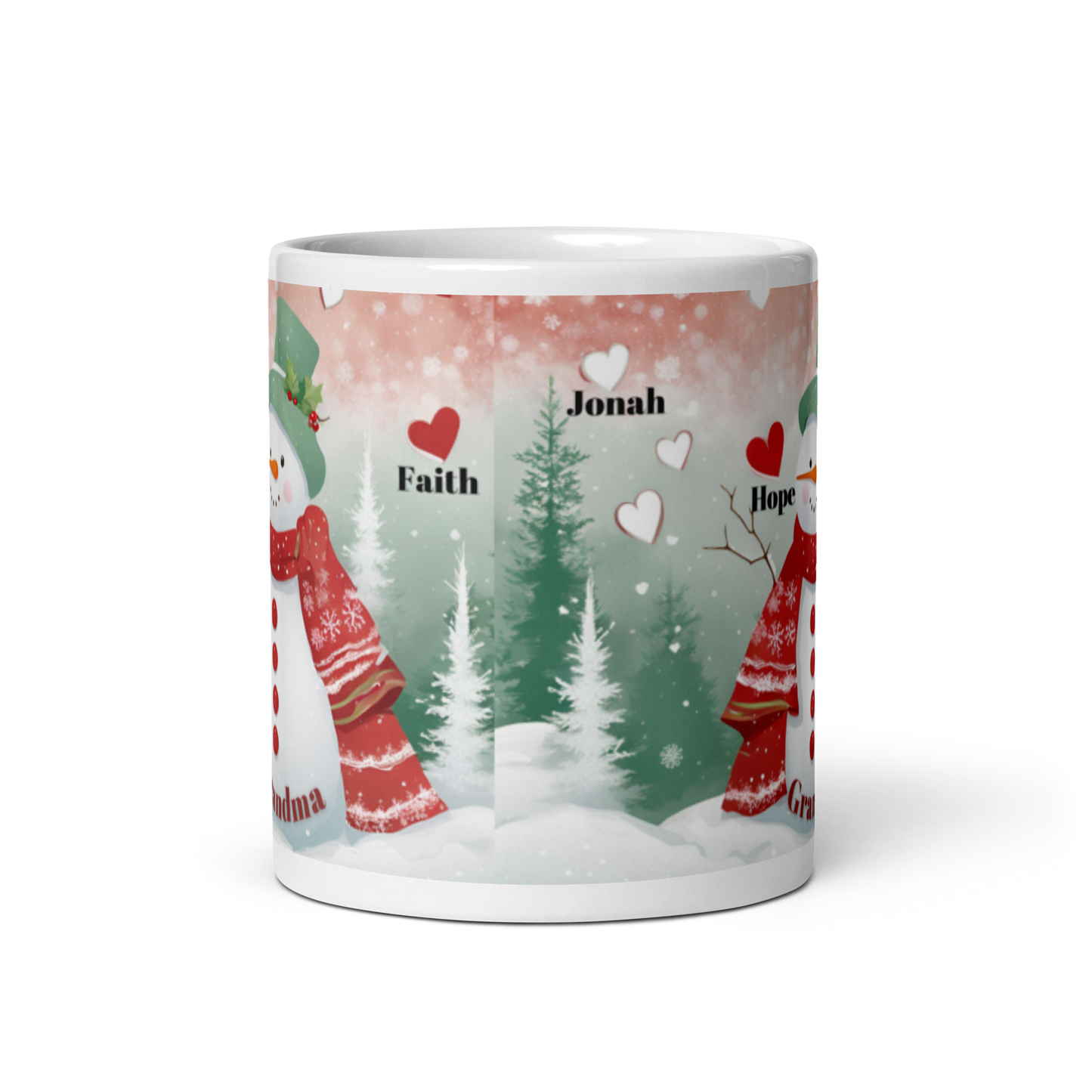 Personalized Christmas Mug - Snowman Grandma Hearts Kids